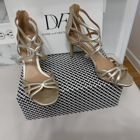 Diane Von Furstenberg Metallic Strappy Heels